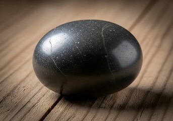 Perfectly Round Polished River Stone on Wood