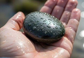 Hand Holding Highly Polished River Stone
