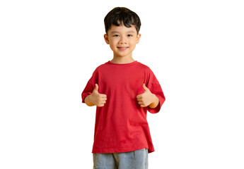 Smiling Asian Boy Giving a Thumbs Up Gesture on PNG