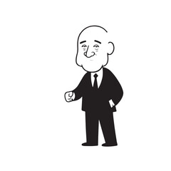 Old man with formal suit black and white vector illustration for classic portrait artwork design