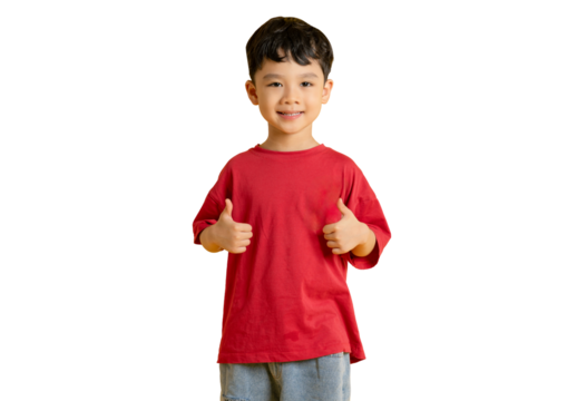 Smiling Asian Boy Giving a Thumbs Up Gesture on PNG