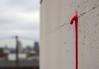 Solitary Red Paint Drip on Urban Wall