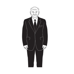 Old man with formal suit black and white vector illustration for classic portrait artwork design