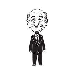 Old man with formal suit black and white vector illustration for classic portrait artwork design