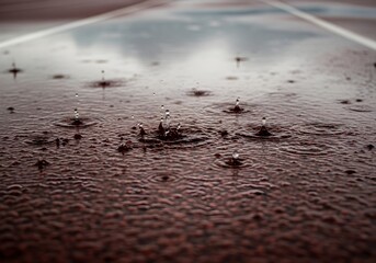 Rain Falling on Wet Running Track