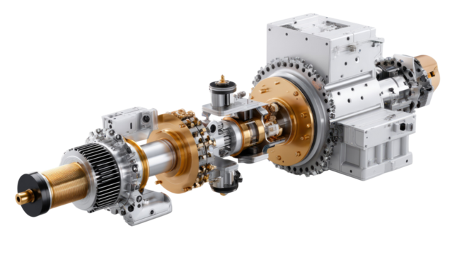 Mechanical Marvel: An intricate machinery showcases the precision and innovation of engineering, with a close-up perspective, revealing every mechanical detail and advanced technological prowess.