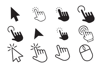 Mouse pointer and hand click icons, tap gesture vector collection