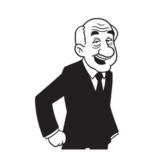 Old man with formal suit black and white vector illustration for classic portrait artwork design