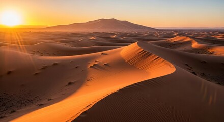 Golden Hour Sandscape: Moroccan Desert Dune at Sunrise