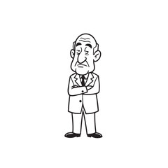 Old man with formal suit black and white vector illustration for classic portrait artwork design