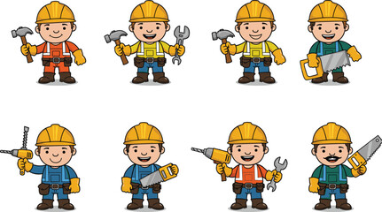 Cartoon construction worker, builder character, handyman with tools, repair service, worker in helmet, builder illustration, cartoon handyman, construction repair job