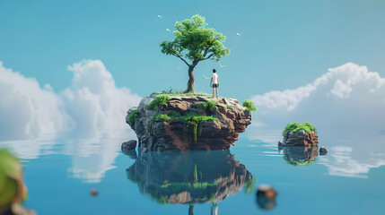 3d character standing on floating island platform