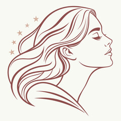 Elegant Woman Line Art Portrait with Watercolor Splash Background