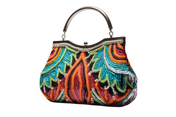 Beaded handbag with colorful intricate design on black