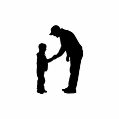 Father and son reconciliation handshake silhouette isolated on white background