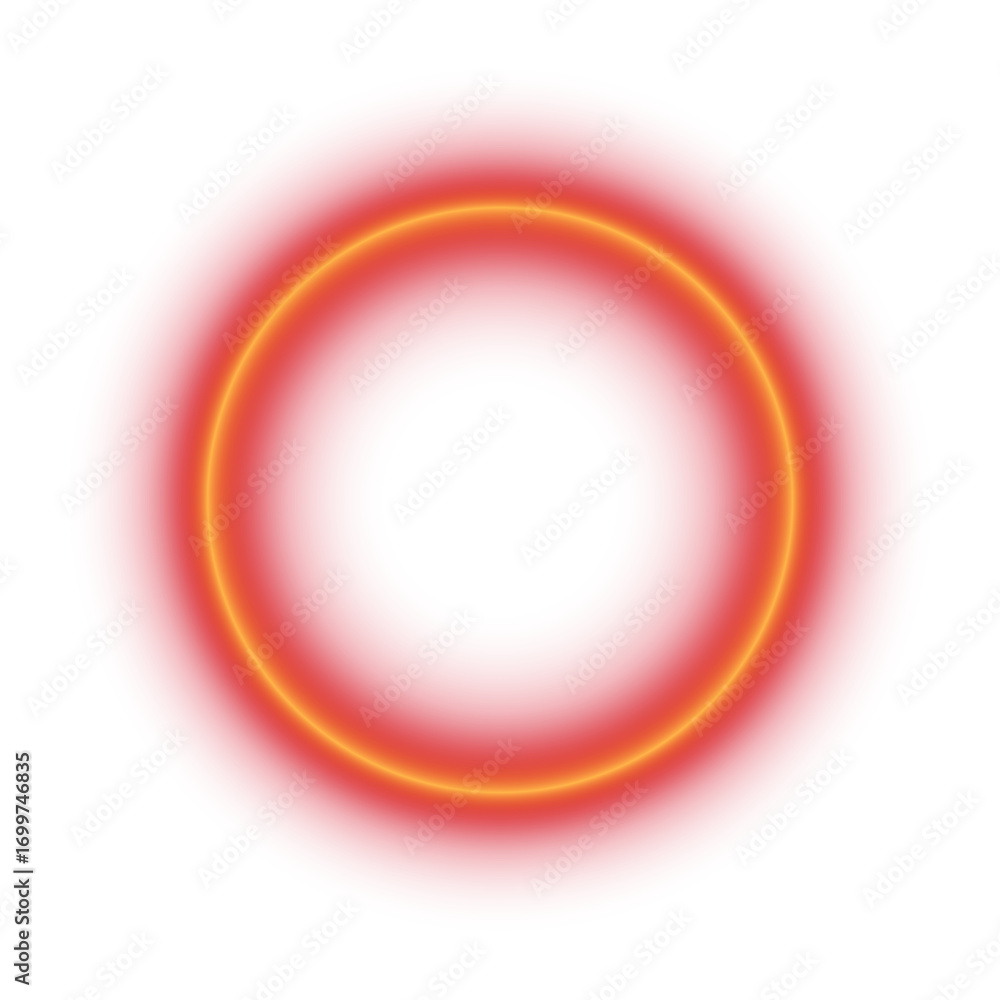 Poster glowing blur neon circle frame with red yellow orange transparent gradient round border isolated on 