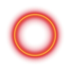 Glowing blur neon circle frame with red yellow orange transparent gradient round border isolated on background shine light electric sign banner mockup presentation design element
