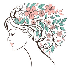 Elegant Woman Face with Artistic Feather Design