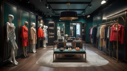 Fototapeta premium Boutique store interior with mannequins and clothing