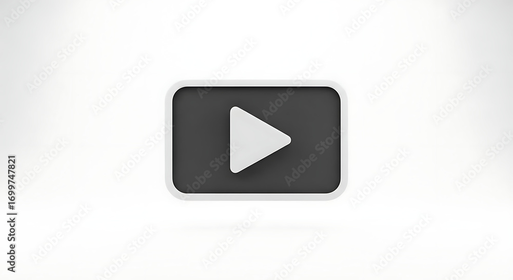 Fototapete a minimalist rendering of a play button icon with a gray background and white border on white surfac