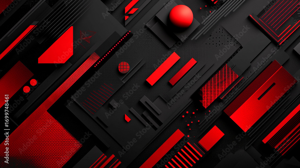 Poster abstract red and black geometric design with shapes and lines