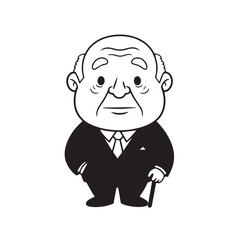 Old man with formal suit black and white vector illustration for classic portrait artwork design