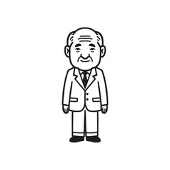 Old man with formal suit black and white vector illustration for classic portrait artwork design