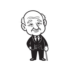 Obraz premium Old man with formal suit black and white vector illustration for classic portrait artwork design