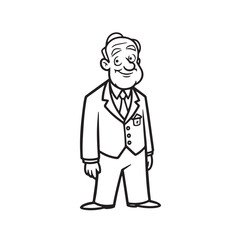 Old man with formal suit black and white vector illustration for classic portrait artwork design