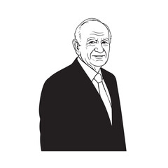 Old man with formal suit black and white vector illustration for classic portrait artwork design
