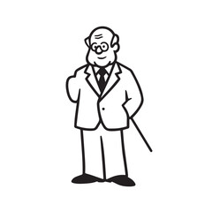 Old man with formal suit black and white vector illustration for classic portrait artwork design