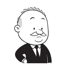 Old man with formal suit black and white vector illustration for classic portrait artwork design
