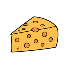 Cartoon Cheese Wedge with Orange Holes and Black Outline Illustration.