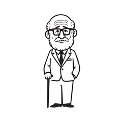 Old man with formal suit black and white vector illustration for classic portrait artwork design