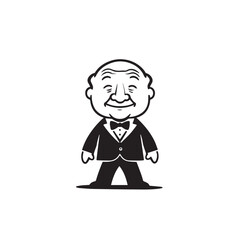 Old man with formal suit black and white vector illustration for classic portrait artwork design