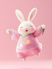 Obraz premium A 3D illustration of a rabbit dancing in traditional Chinese clothing