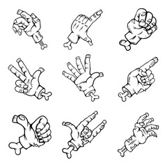Spooky Zombie Hand Gesture Halloween Lineart Illustration Collection