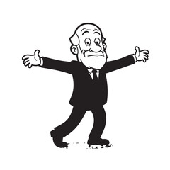 Old man with formal suit black and white vector illustration for classic portrait artwork design