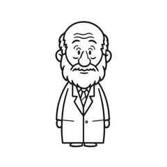 Old man with formal suit black and white vector illustration for classic portrait artwork design