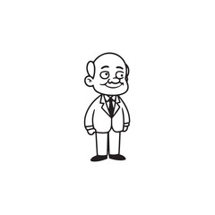 Old man with formal suit black and white vector illustration for classic portrait artwork design