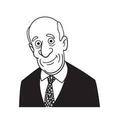 Old man with formal suit black and white vector illustration for classic portrait artwork design