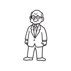 Old man with formal suit black and white vector illustration for classic portrait artwork design