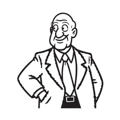 Old man with formal suit black and white vector illustration for classic portrait artwork design