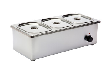 Obraz premium Stainless steel food warmer with three compartments