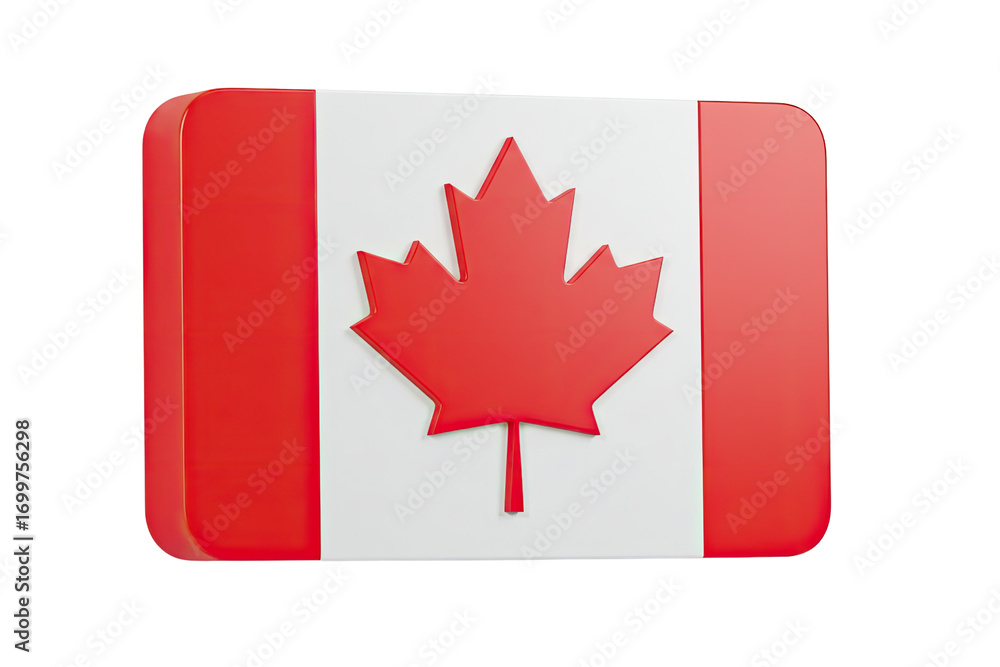 Fototapete Realistic 3d rendering of the canadian flag with a red maple leaf isolated on transparent background