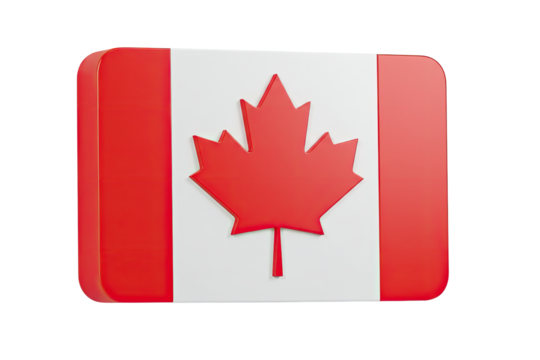 Realistic 3d rendering of the canadian flag with a red maple leaf isolated on transparent background