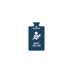 A dark blue badge with a white icon representing a person with an upward trending graph, indicating success and 