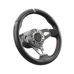 Black Leather Racing Steering Wheel with Orange Stitching and Chrome Accents