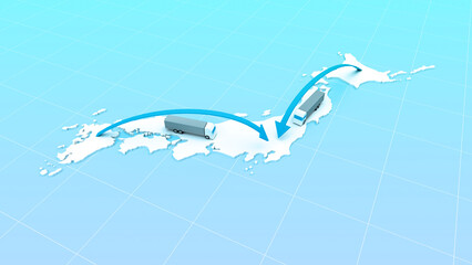 地方から東京へ荷物を運ぶトラックのイメージ