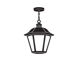 Retro lantern pendant light. Flat vector silhouette icon. Industrial rustic ceiling lamp for porch, hallway, entryway. A decor piece for both indoor and outdoor use.
